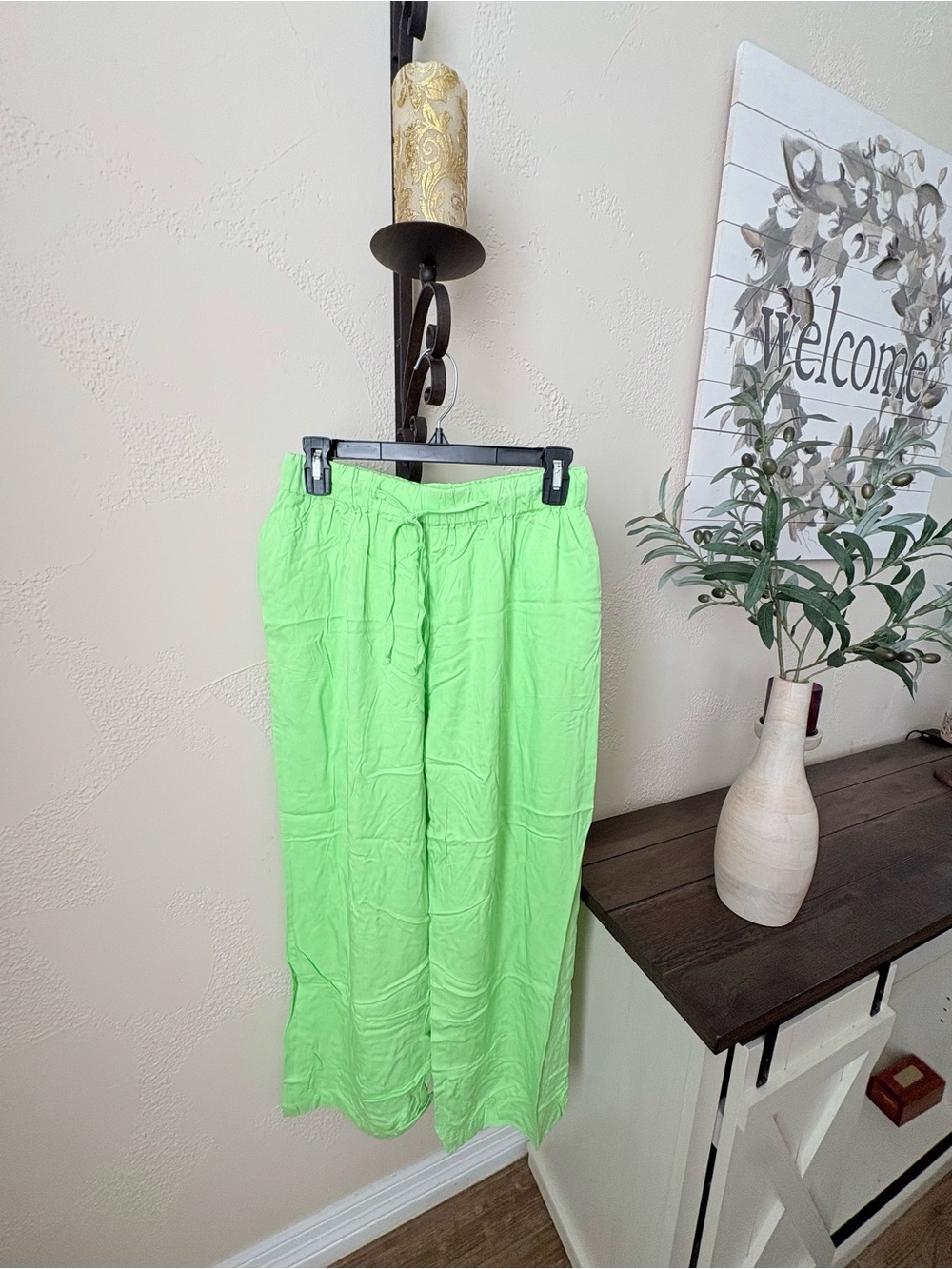 Drawstring Wide-Leg Pants in Neon Green